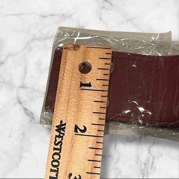 Women’s Burgundy PU Leather Bracelet With Gold "V" Detail & Snap Closure - Picture 7 of 7